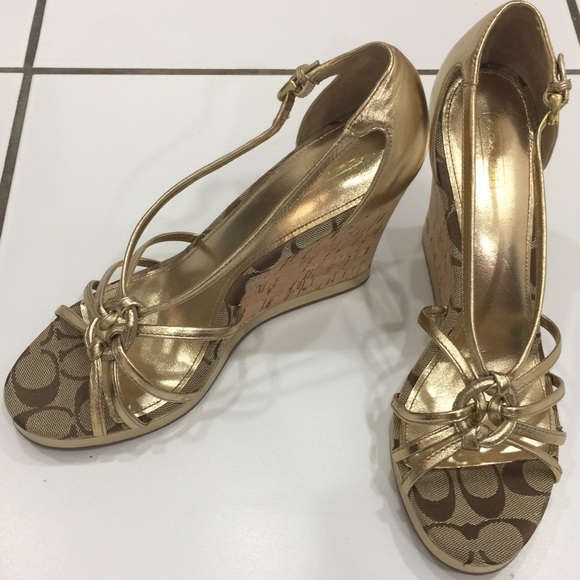 NWOT Coach Gold Wedge Sandals - Picture 4 of 8